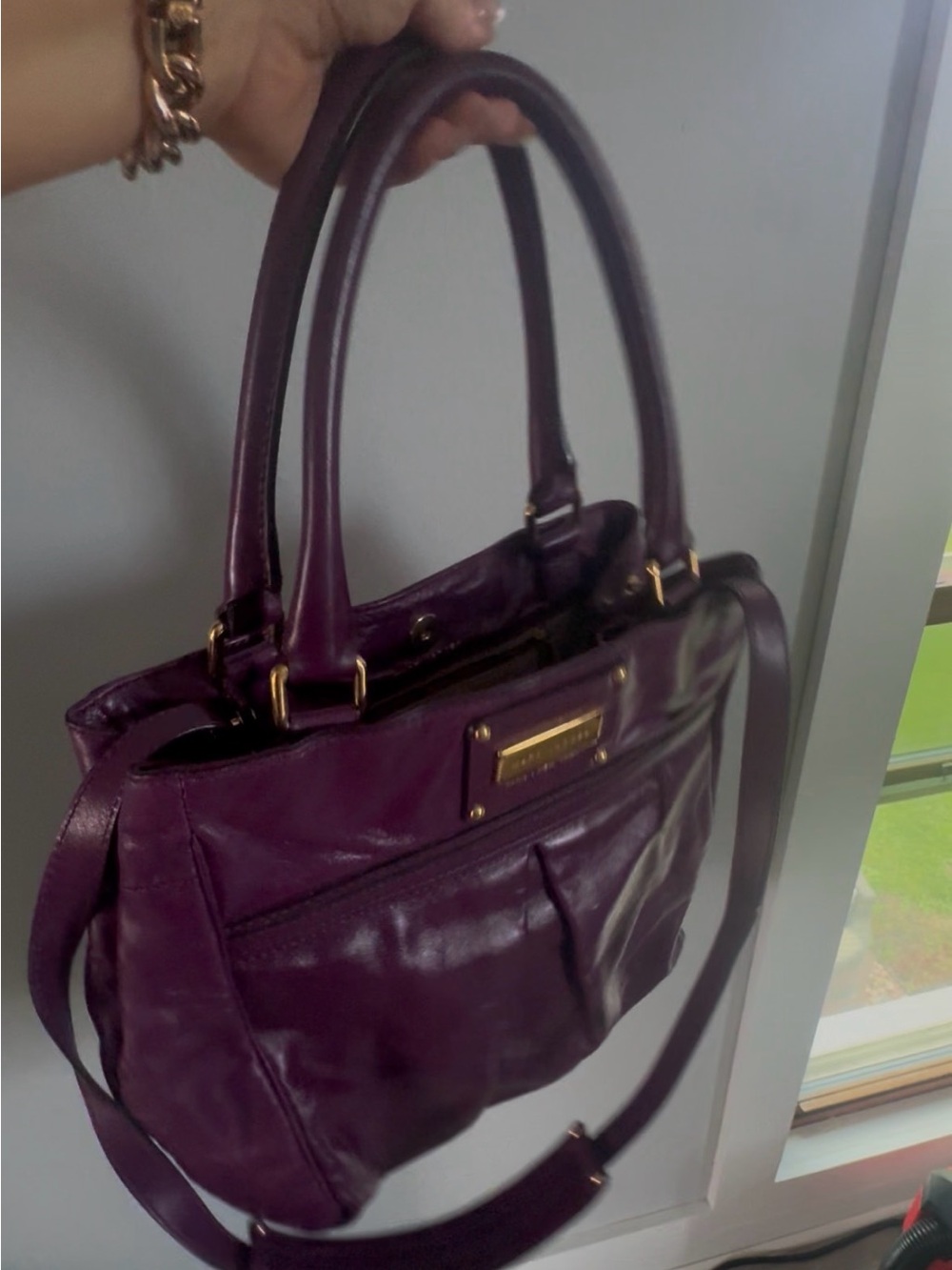 Marc Jacobs Plum Leather Shoulder Bag with Gold Hardware